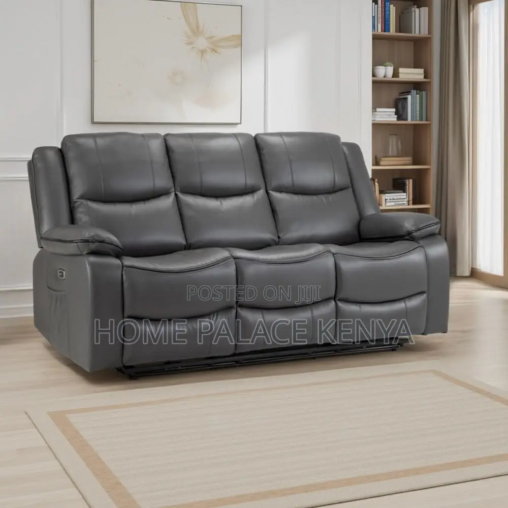 Recliners; Three Seater Leather Recliner Sofa With Padded Arms