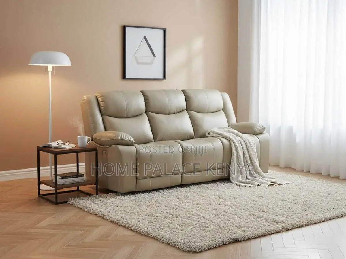 Recliners; Three Seater Leather Recliner Sofa With Padded Arms