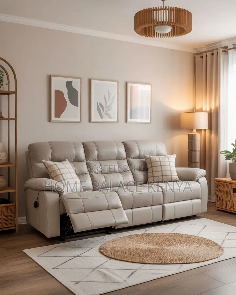 Recliners; Three Seater Leather Recliner Sofa With Padded Arms