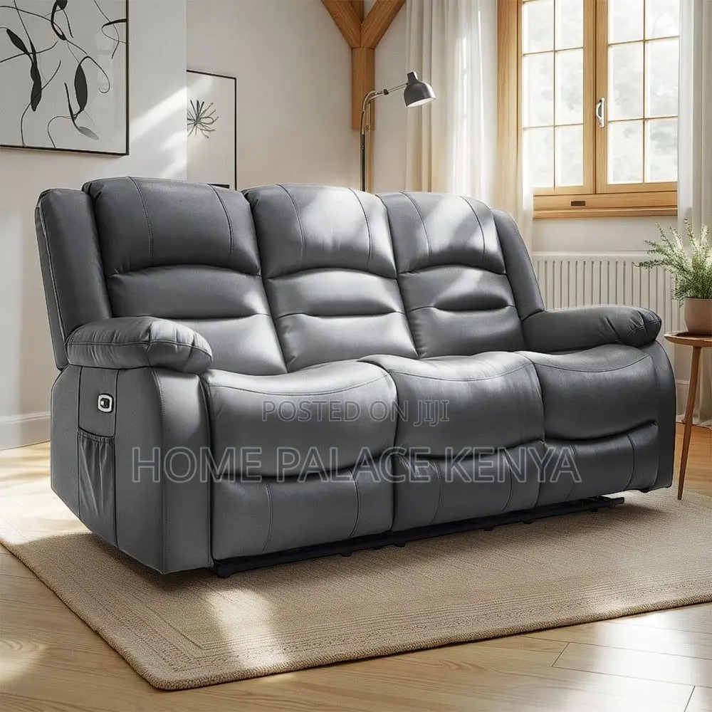 Recliners; Three Seater Leather Recliner Sofa With Padded Arms