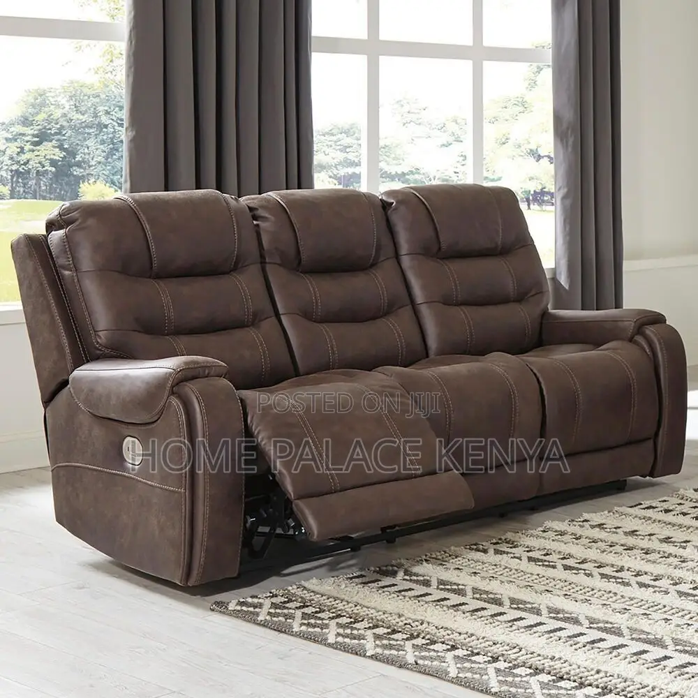 Recliners; Three Seater Leather Recliner Sofa With Padded Arms