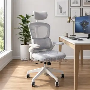 Office Chairs; White Adjustable Fabric Office Flipping Armed Chairs