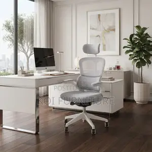 Office Chairs; White Adjustable Fabric Office Flipping Armed Chairs