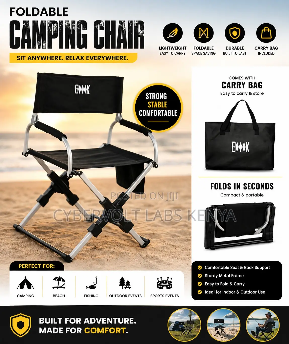 Foldable Camping Chair Portable Outdoor Chair With Carry Bag