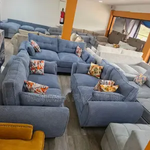 5 Seater Denim Grey Sofa Set: Pay on Delivery
