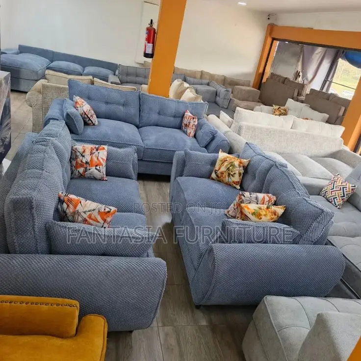 5 Seater Denim Grey Sofa Set: Pay on Delivery