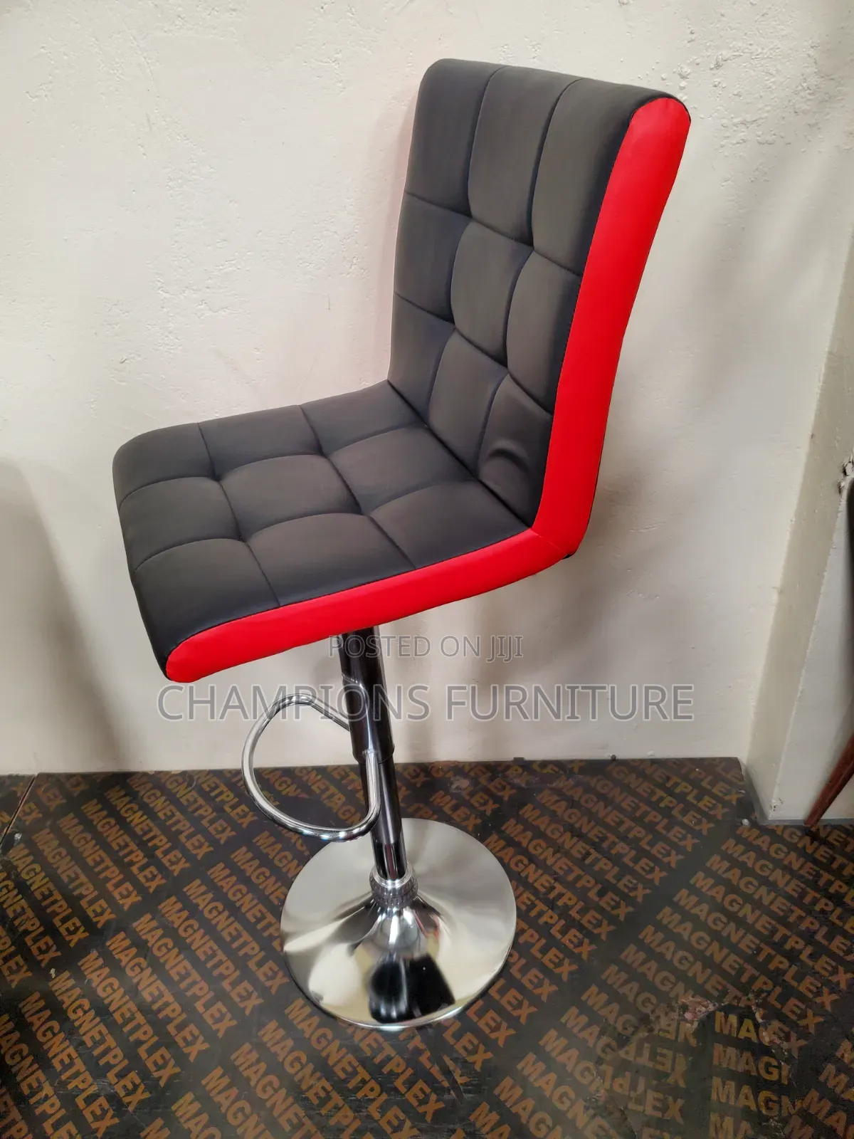 Black and Red Adjustable Swivel Barstool