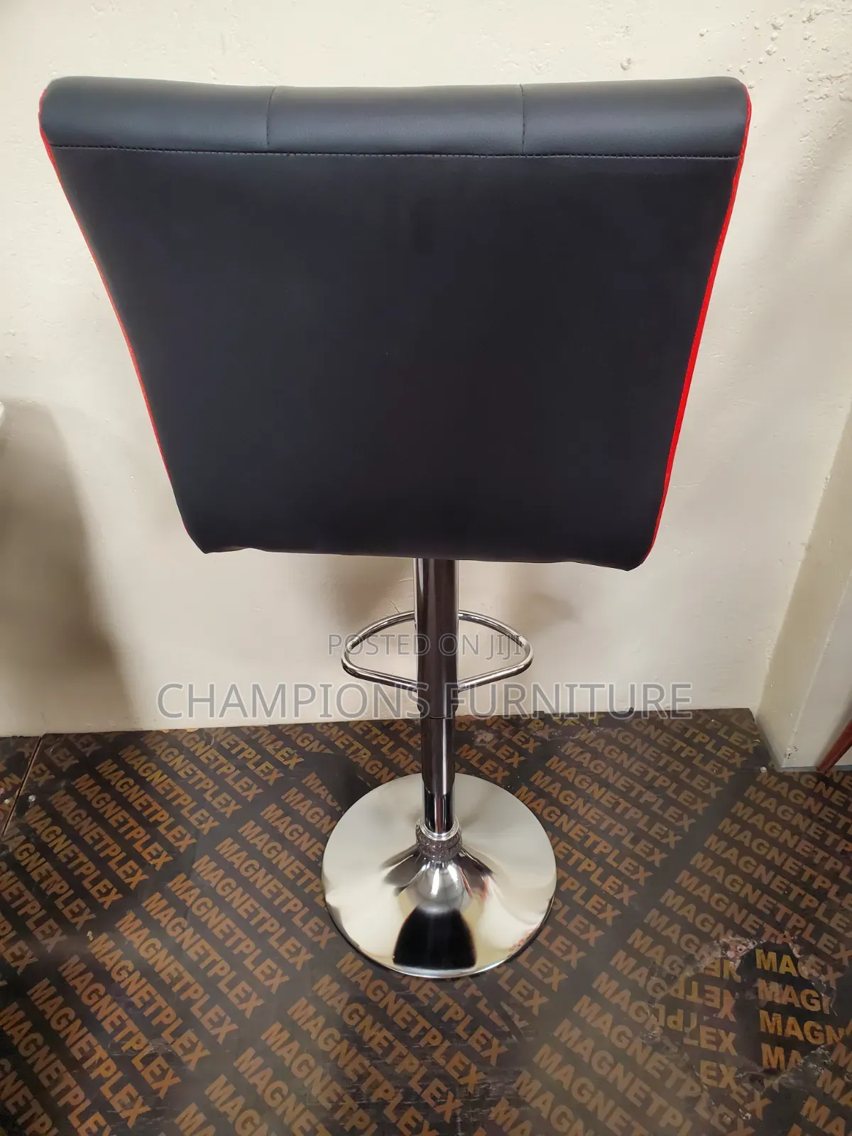 Black and Red Adjustable Swivel Barstool