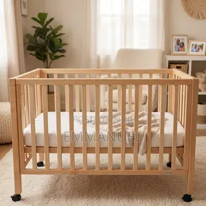 Wooden Baby Cot With Wheels