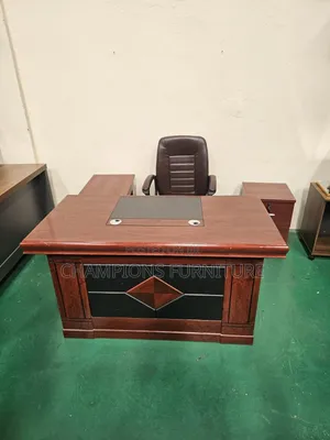 1.4M Mahogany Executive Desk With Leather Inlay