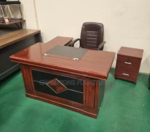 1.4M Mahogany Executive Desk With Leather Inlay