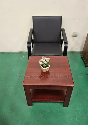 Black Leather Receptuon Chair and Coffee Table
