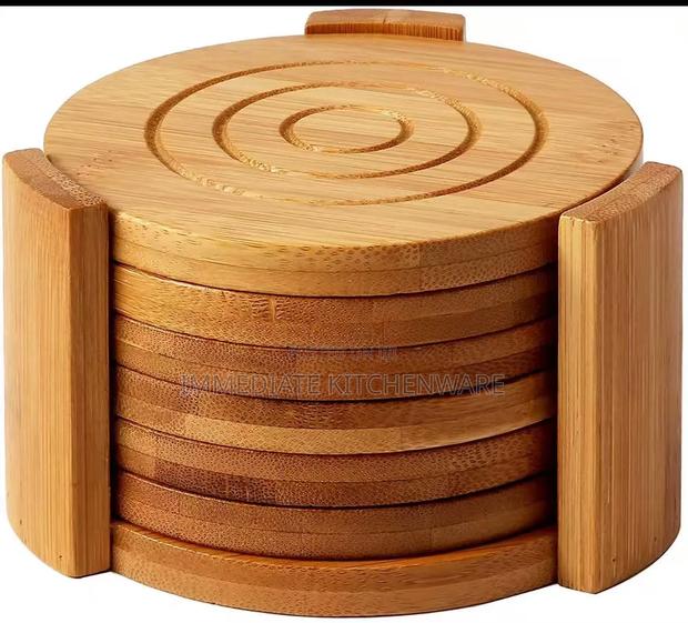 6PCS Round Bamboo Coaster Set