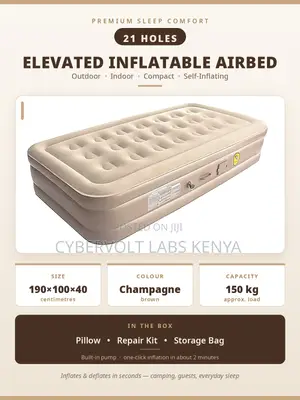 Self-Inflating Elevated Airbed Mattress With Built-in Pump