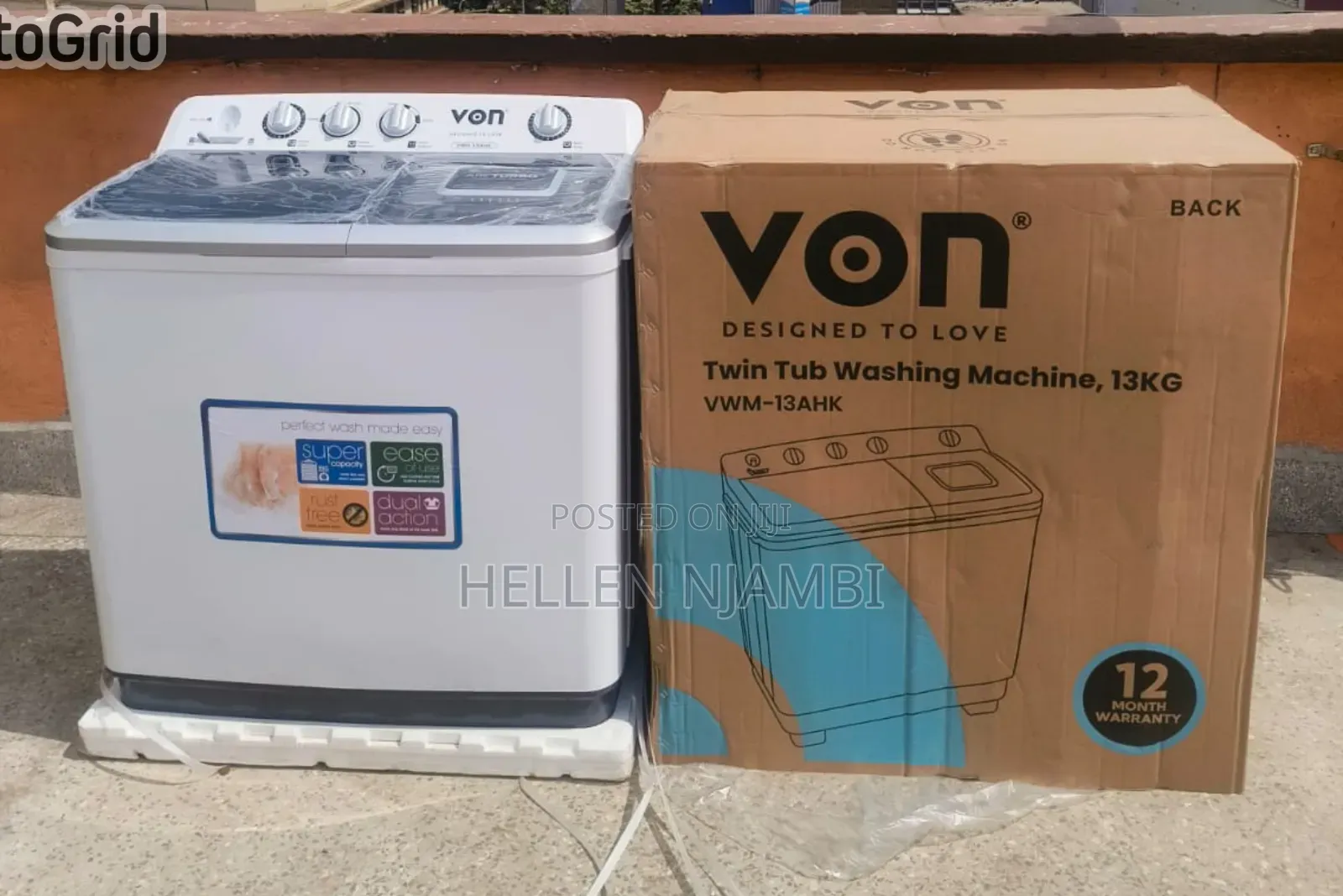 Von 13kgs Twin Tub Washing Machine -White