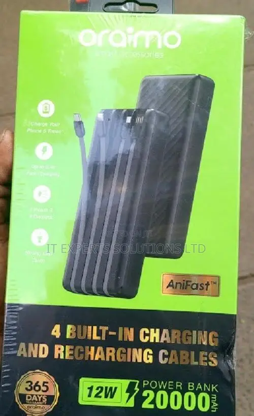 Oraimo Traveller Link 20 12w 20000mah Power Bank With Inbuilt Cable