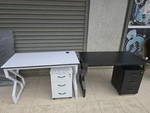 Black/White Metallic Desk With Pedestals