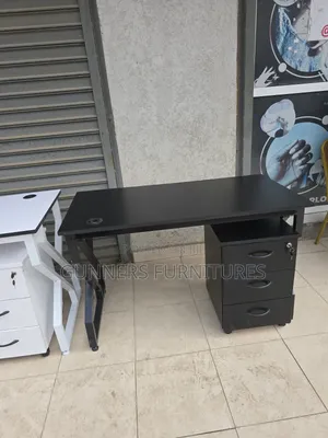 Black/White Metallic Desk With Pedestals