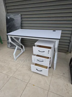 White Metallic Frame Desk and a Pedestal
