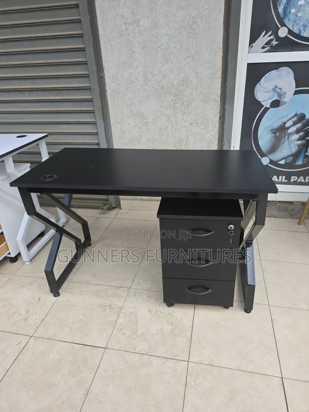 Combination Black Desk and Pedestal