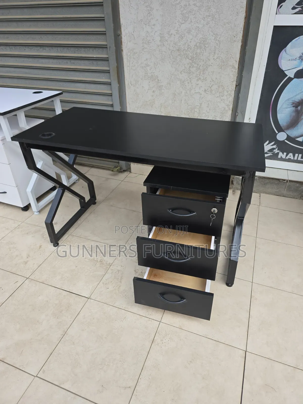 Combination Black Desk and Pedestal
