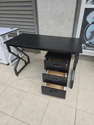 Combination Black Desk and Pedestal