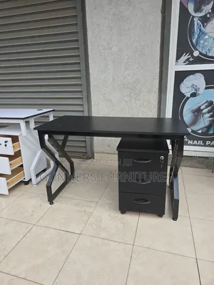 Combination Black Desk and Pedestal