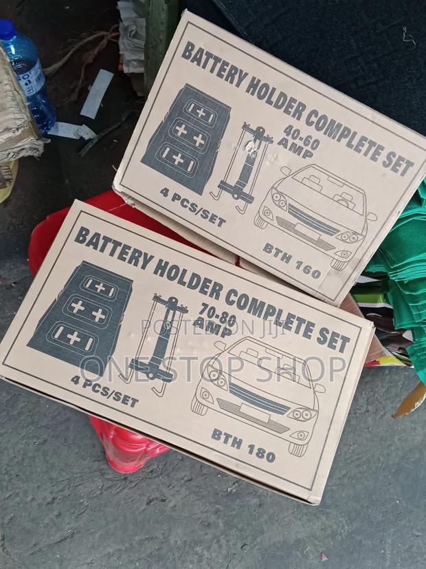 Car Battery Holder Set With Base Tray Secures Battery Into Its Tray