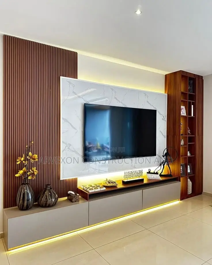 Bespoke TV Cabinet, Wall Panel & Slatted Feature Wall