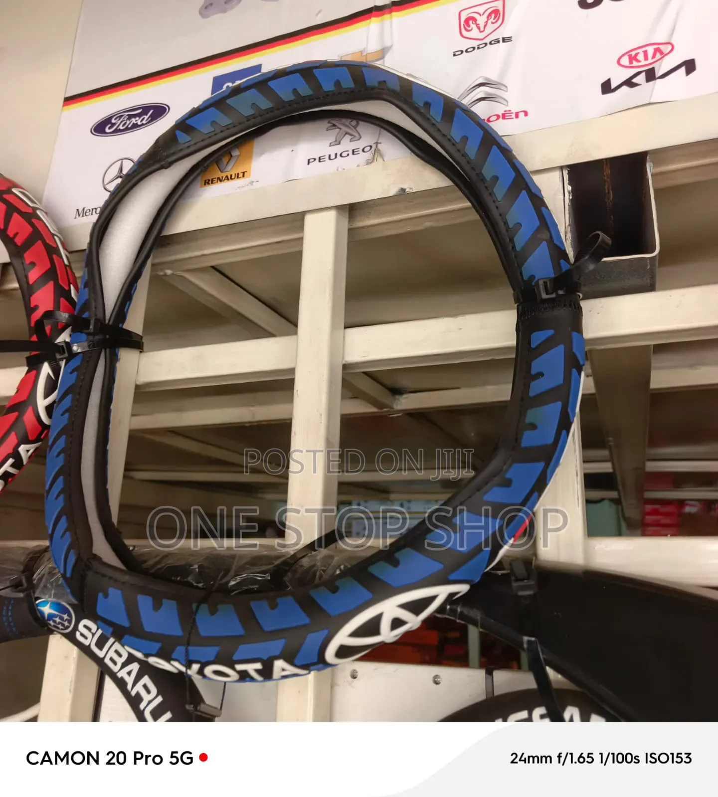 Blue_black Toyota Constructed Steering Cover With Sporty Tread Pattern