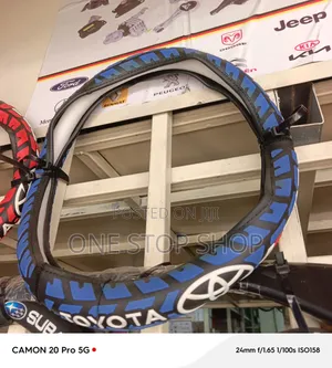 Blue_black Toyota Constructed Steering Cover With Sporty Tread Pattern