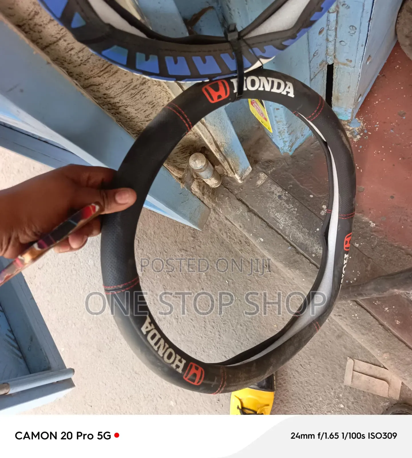 Honda Steering Black Leather Rubber Grip With Red Stitching Borders