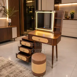 Dressing Table; Modern Brown Dressing Table With Led Light