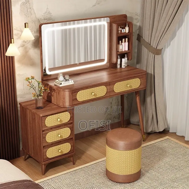 Dressing Table; Modern Brown Dressing Table With Led Light