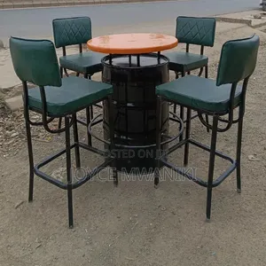Powder Coated Metal Bar Chairs and Custom Made Drum Table..