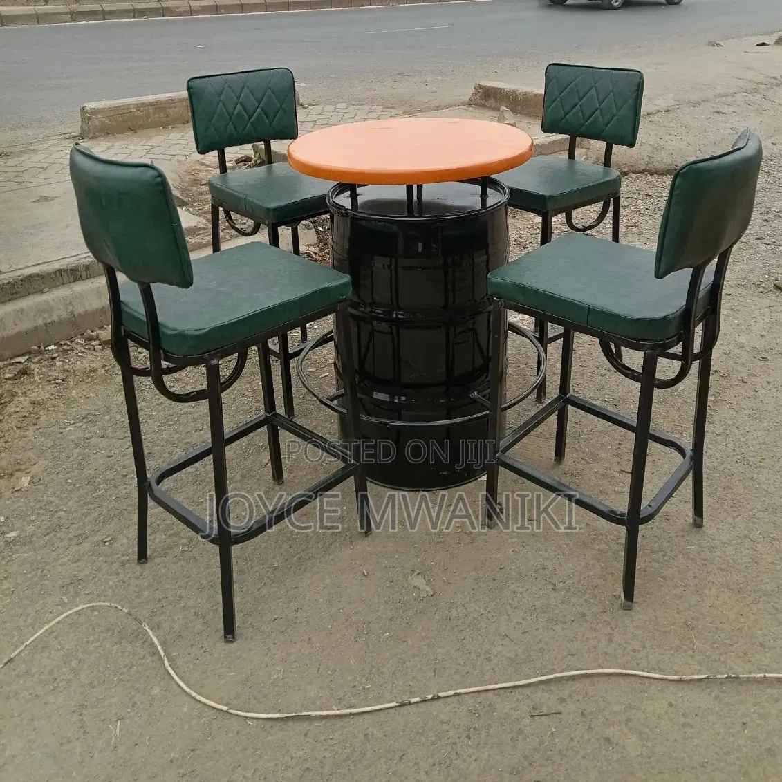 Powder Coated Metal Bar Chairs and Custom Made Drum Table..