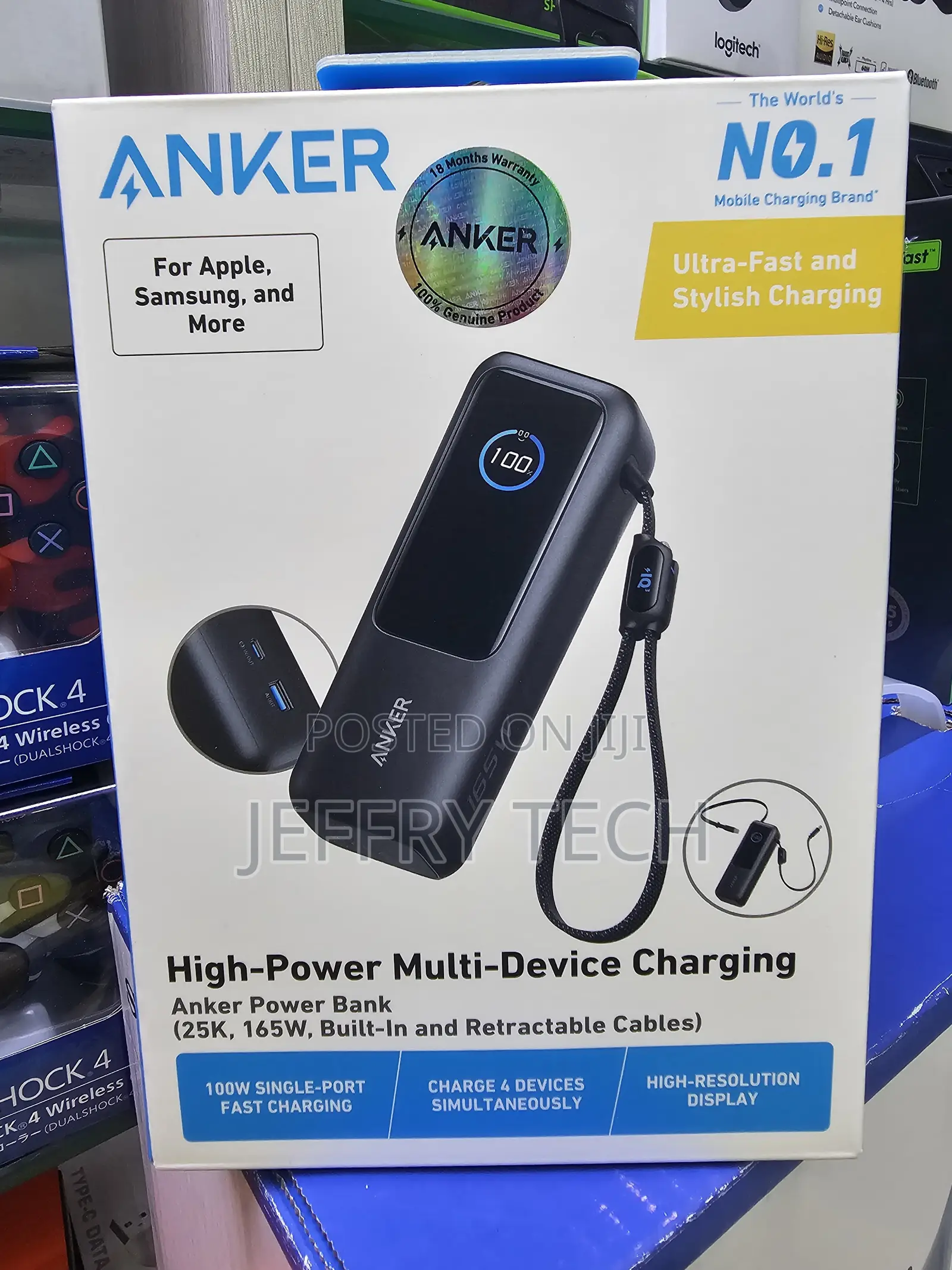 Anker Zolo Power Bank (25,000mAh, 165W, Built-in Retractable Cables)