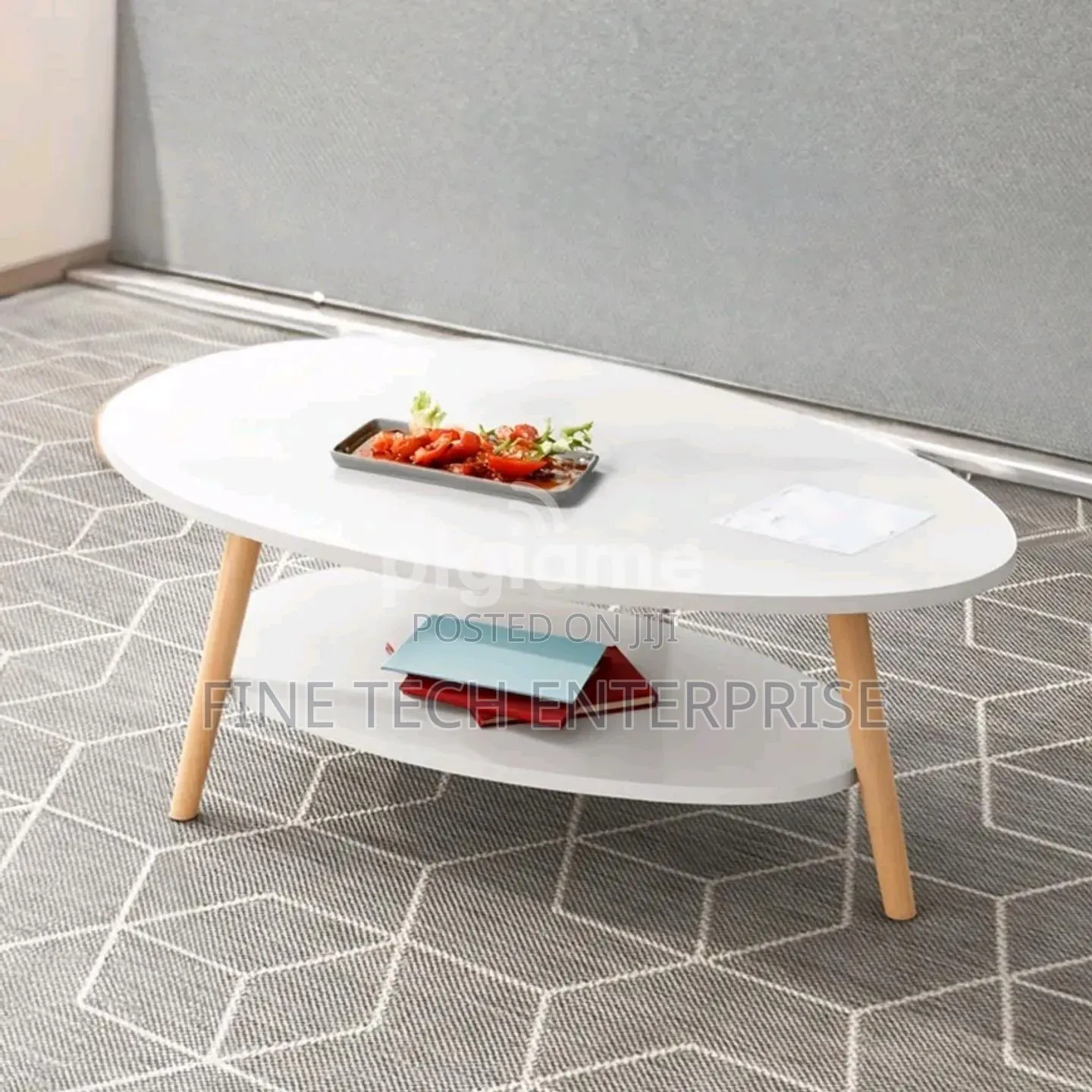 2-Tier White Oval Coffee Table