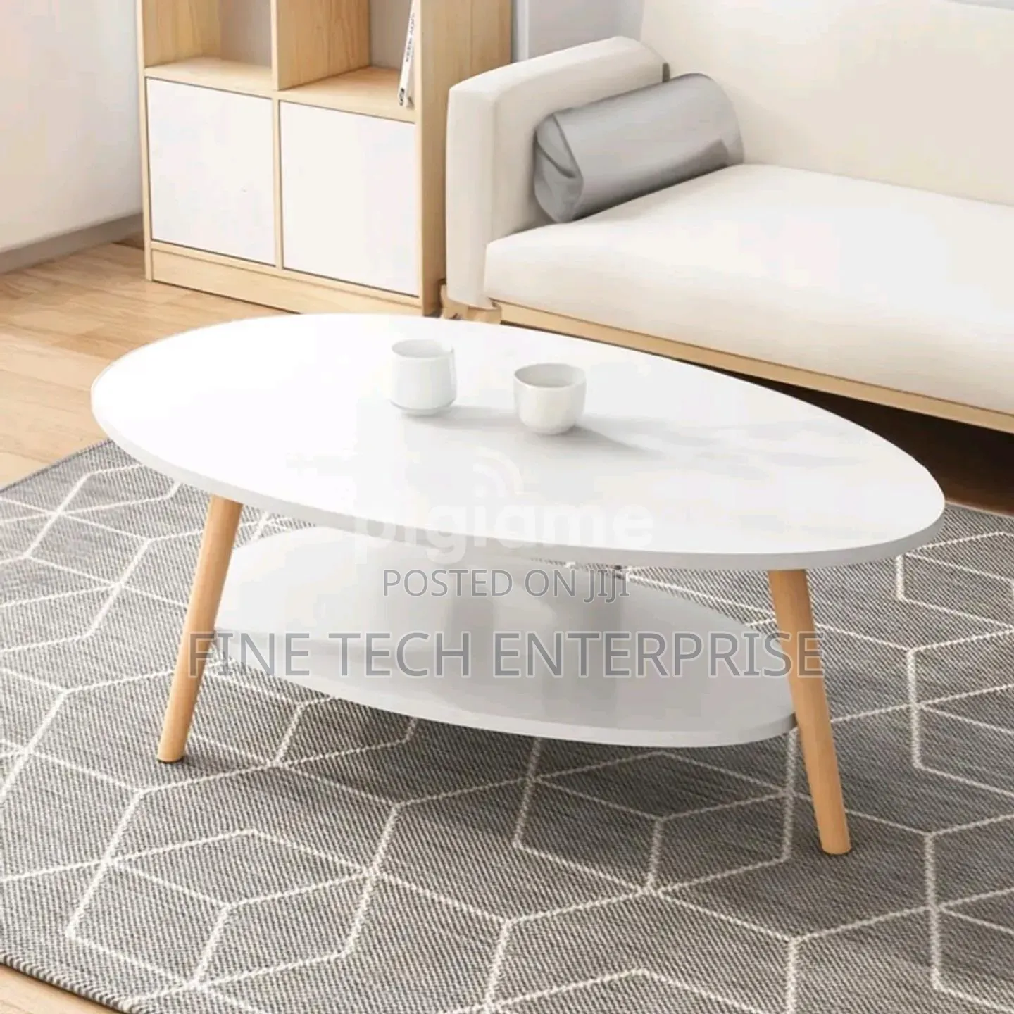 2-Tier White Oval Coffee Table