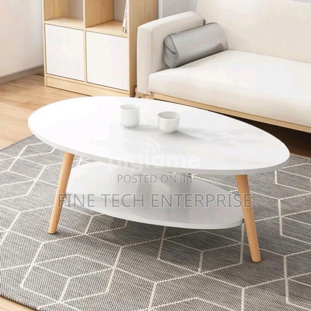 2-Tier White Oval Coffee Table - thumbnail 2