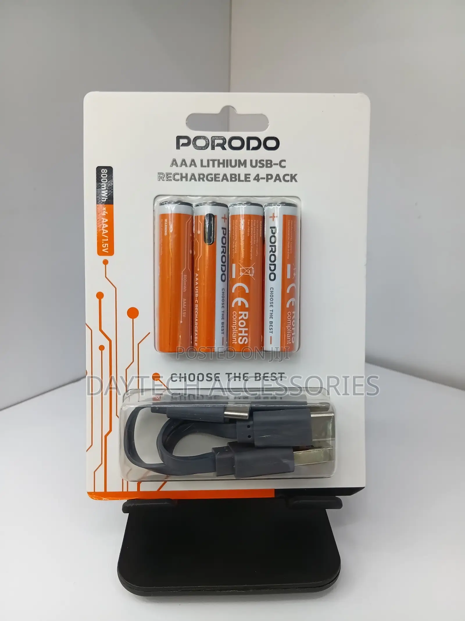 Porodo AAA Lithium USB-C Rechargeable 4-Pack – White/Orange