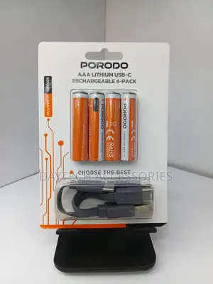 Porodo AAA Lithium USB-C Rechargeable 4-Pack – White/Orange