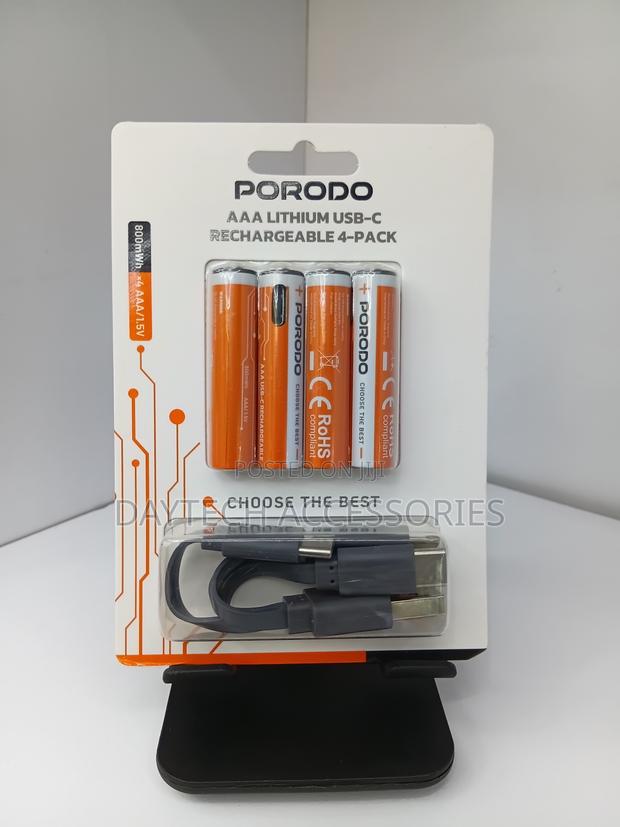 Porodo AAA Lithium USB-C Rechargeable 4-Pack – White/Orange
