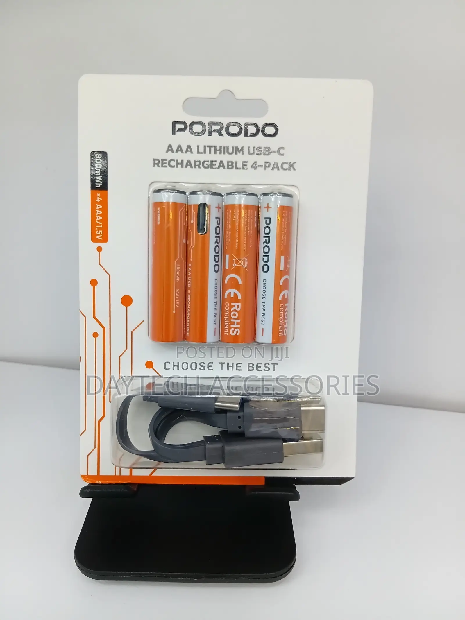 Porodo AAA Lithium USB-C Rechargeable 4-Pack – White/Orange