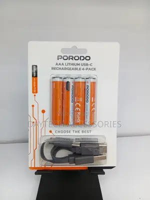 Porodo AAA Lithium USB-C Rechargeable Batteries 4-Pack 1.5V, 800mWh