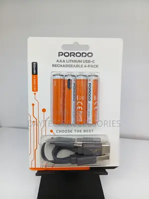 Porodo AAA Lithium USB-C Rechargeable Batteries 4-Pack 1.5V, 800mWh