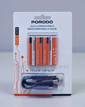 Porodo AAA USB-C Rechargeable 4-Pack 800mAh Lithium-Polymer Batteries