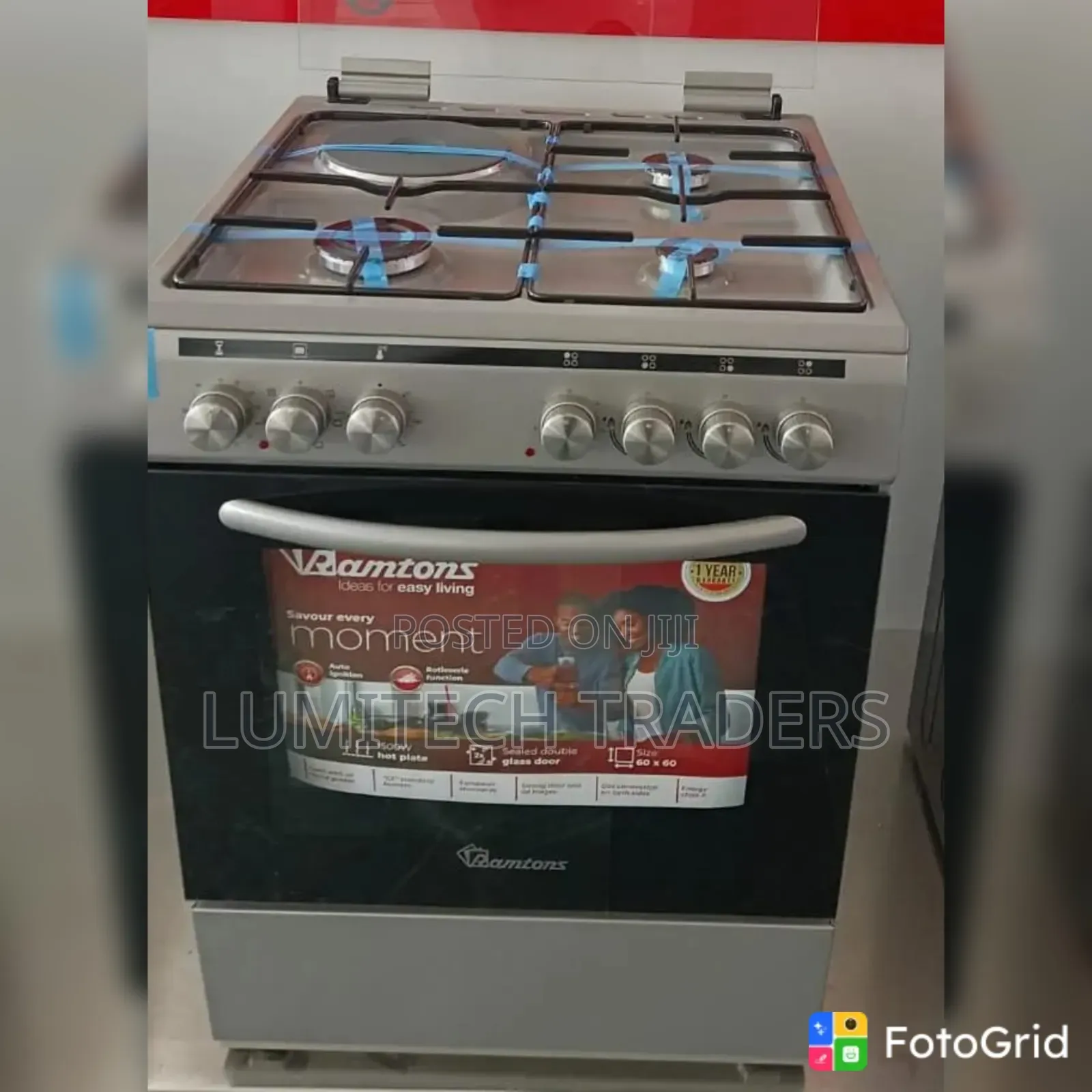 60*60 Ramtons 3g+1e  Silver Standing Cooker- Rc/820
