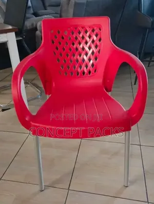 Great Red Strong Garden Plastic Chair With Metallic Legs.