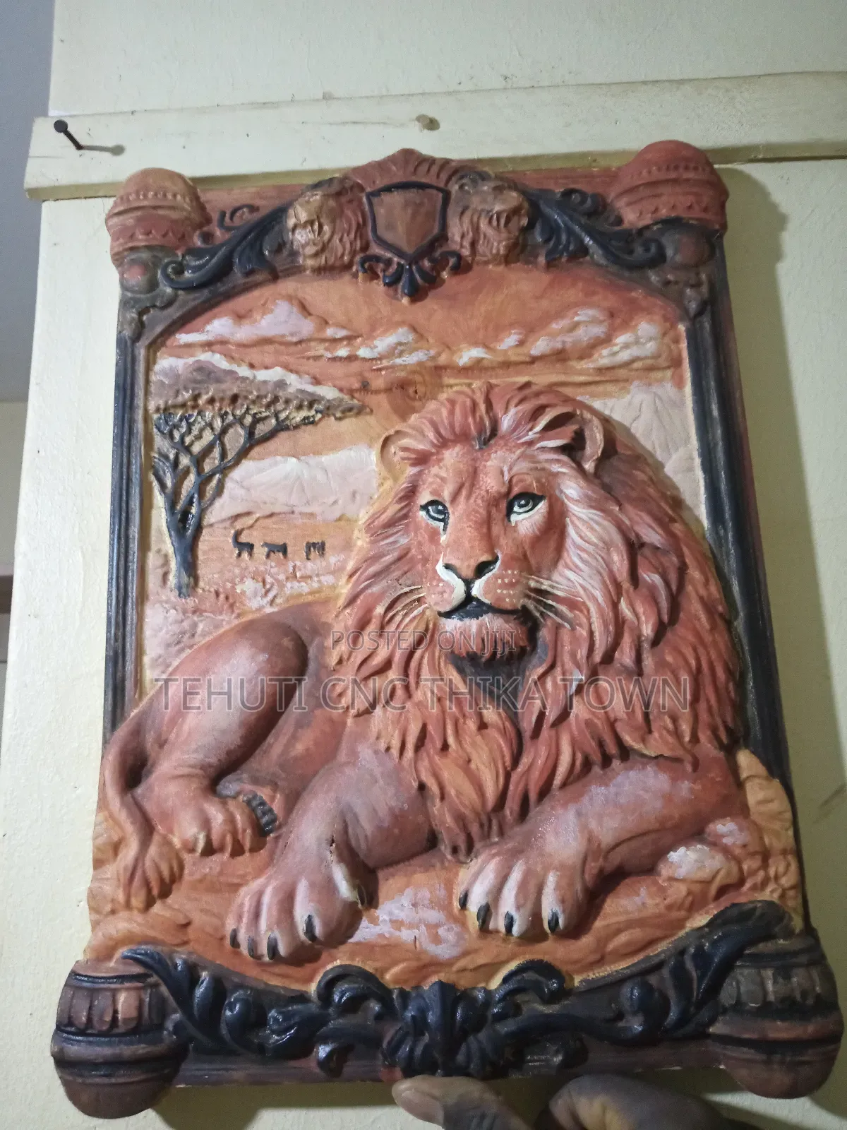 Lion Sculpture Wooden Relief